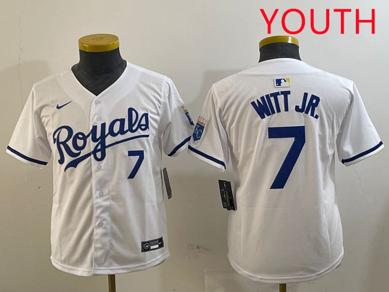 Youth Kansas City Royals #7 Witt jr White Game 2025 Nike MLB Jersey style 1